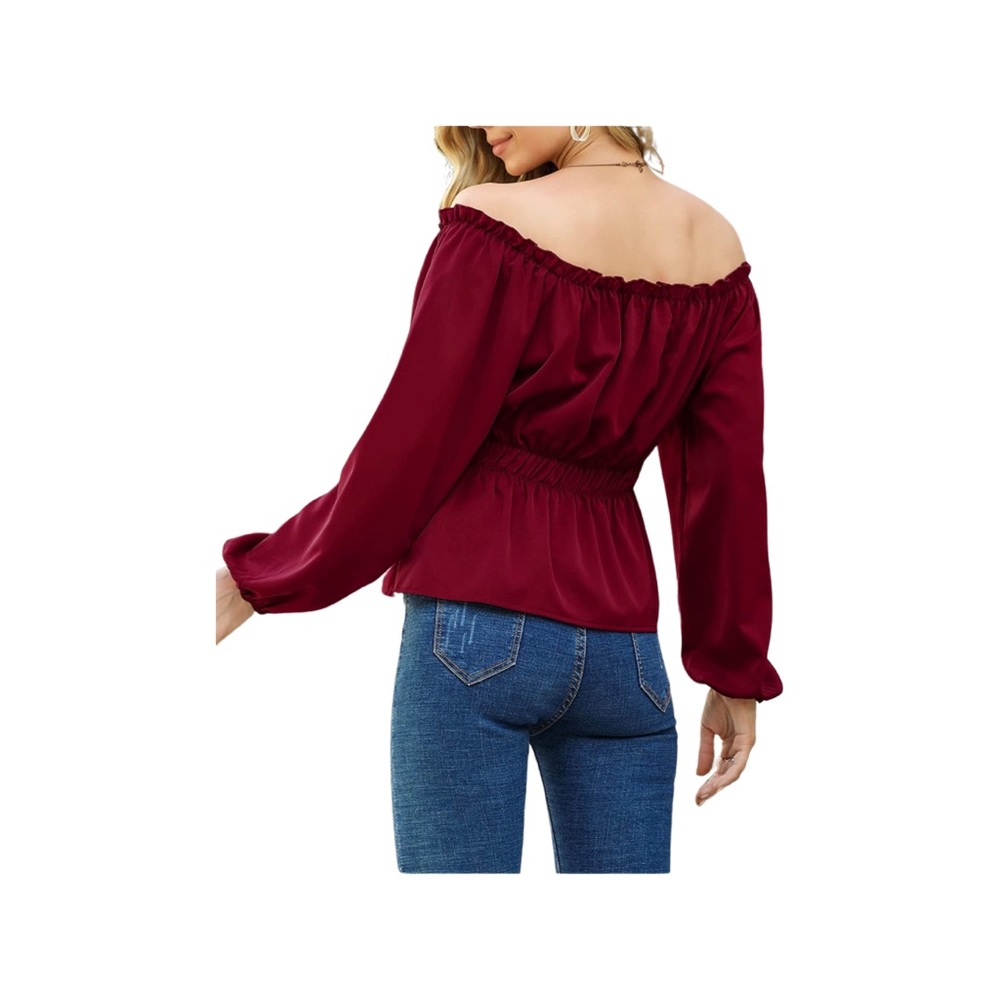 Womens off the shoulder polyester chiffon blouse - Picture 3 of 4